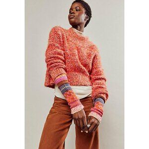 Free People Stardust Pullover Sweater Red Orange Neon Speckle NWOT Size Xsmall